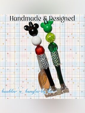 Handmade Beaded Decorative Pens - Black & Green